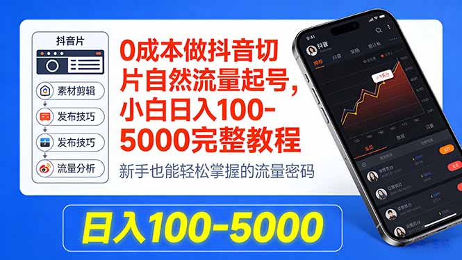 0成本做抖音切片自然流量起号，小白日入100-5000完整教程| 网创圈