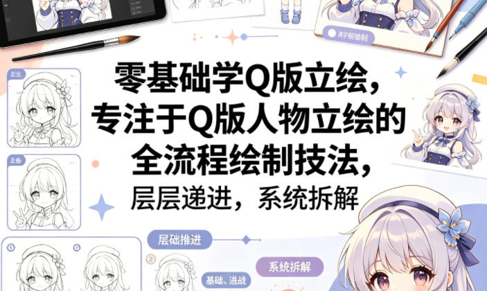 零基础学Q版立绘，专注于Q版人物立绘的全流程绘制技法，层层递进，系统拆解| 网创圈