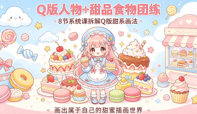 Q版人物+甜品食物团练，8节系统课拆解Q版甜系画法，画出属于自己的甜蜜插画世界| 网创圈