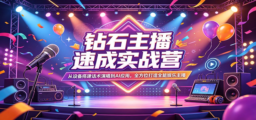 钻石主播速成实战营：从设备搭建话术演唱到AI应用，全方位打造全能娱乐主播| 网创圈