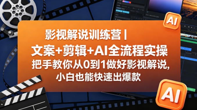 影视解说训练营｜文案+剪辑+AI全流程实操，把手教你从0到1做好影视解说，小白也能快速出爆款| 网创圈