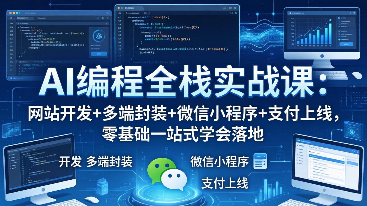 AI编程全栈实战课：网站开发+多端封装+微信小程序+支付上线，零基础一站式学会落地| 网创圈