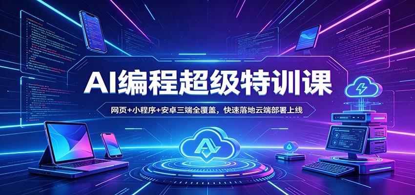 AI编程超级特训课：网页+小程序+安卓三端全覆盖，快速落地云端部署上线| 网创圈