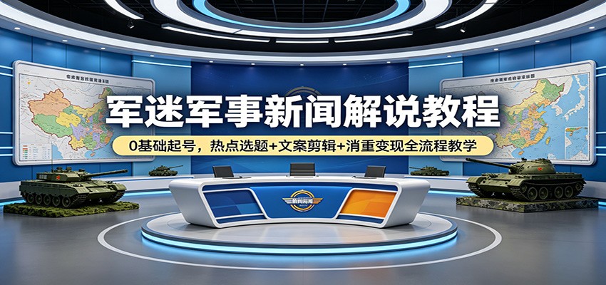 军迷军事新闻解说教程：0基础起号，热点选题+文案剪辑+消重变现全流程教学| 网创圈