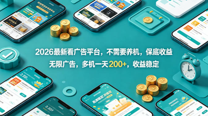 2026最新看广告平台，不需要养机，保底收益，无限广告，多机一天200+，收益稳定【揭秘】| 网创圈