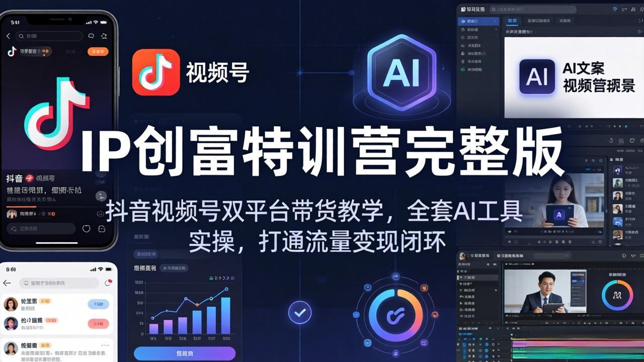 IP创富特训营完整版：抖音视频号双平台带货教学，全套AI工具实操，打通流量变现闭环| 网创圈
