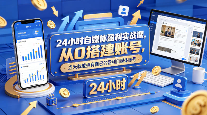 24小时自媒体盈利实战课，从0搭建账号，当天就能拥有自己的盈利自媒体账号| 网创圈