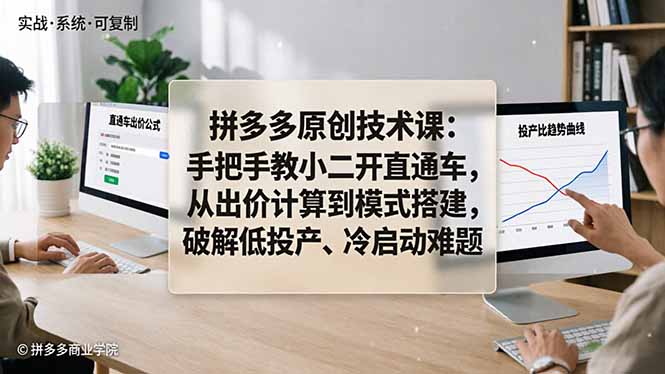 拼多多原创技术课：手把手教小二开直通车，从出价计算到模式搭建，破解低投产、冷启动难题| 网创圈
