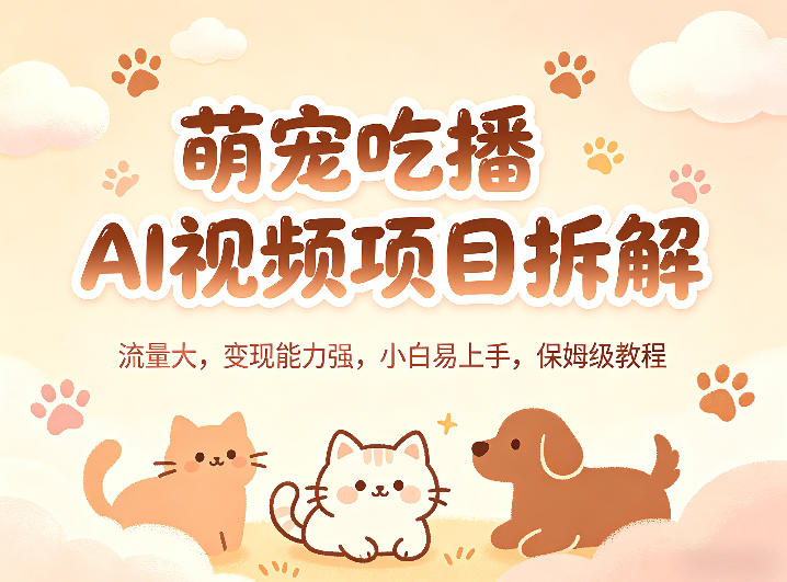 萌宠吃播AI视频项目拆解，流量大，变现能力强，小白易上手，保姆级教程| 网创圈