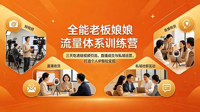 全能老板娘流量体系训练营，三天吃透短视频引流、直播成交与私域运营，打造个人IP轻松变现| 网创圈