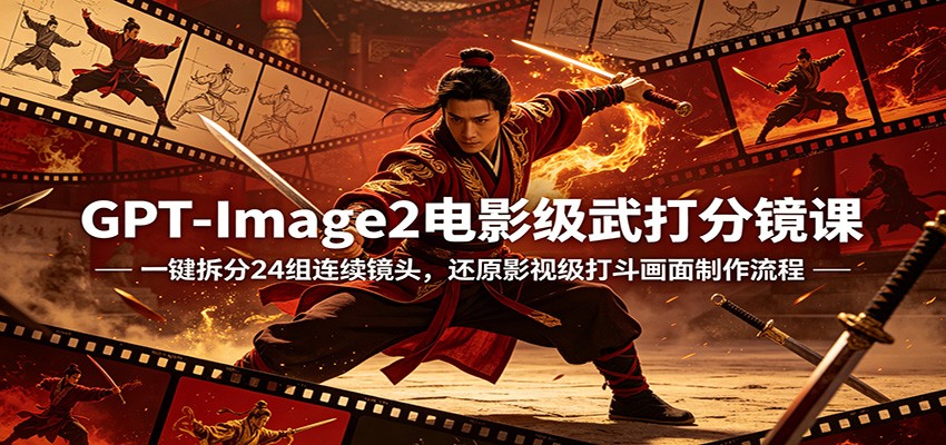 GPT-Image2电影级武打分镜课：一键拆分24组连续镜头，还原影视级打斗画面制作流程| 网创圈