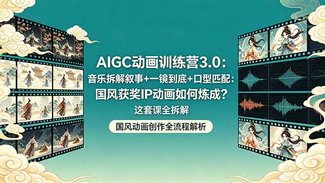 AIGC动画训练营3.0：音乐拆解叙事+一镜到底+口型匹配：国风获奖IP动画如何炼成？这套课全拆解| 网创圈