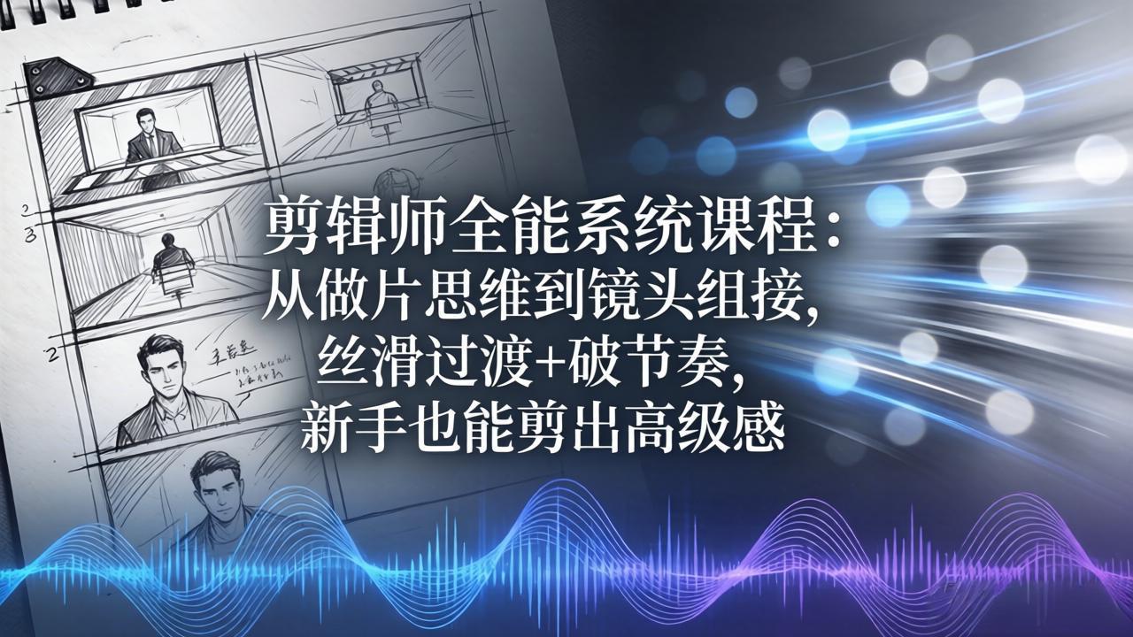 剪辑师全能系统课程：从做片思维到镜头组接，丝滑过渡+破节奏，新手也能剪出高级感| 网创圈