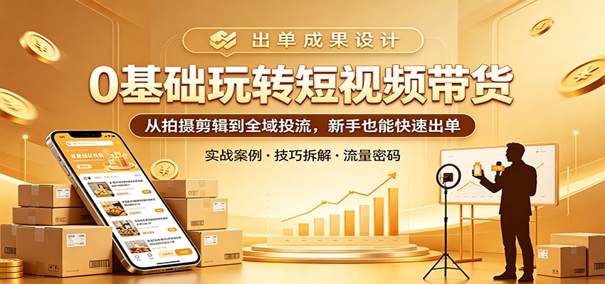 0基础玩转短视频带货：从拍摄剪辑到全域投流，新手也能快速出单| 网创圈