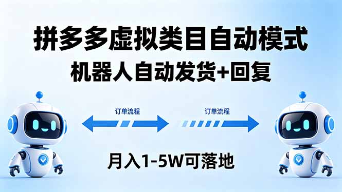 多多虚拟类目自动模式，机器人自动发货 + 回复，月入 1-5W 可落地| 网创圈