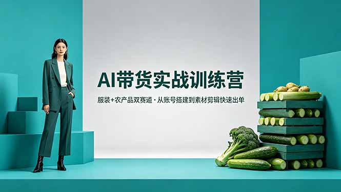 AI带货实战训练营，服装+农产品双赛道，从账号搭建到素材剪辑快速出单| 网创圈