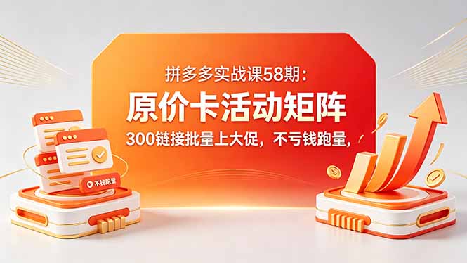 拼多多实战课58期：原价卡活动矩阵，300链接批量上大促，不亏钱跑量| 网创圈