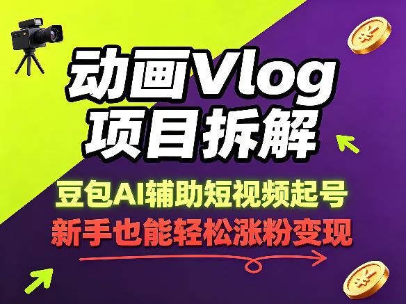 动画Vlog项目拆解，豆包AI辅助短视频起号，新手也能轻松涨粉，43条作品涨粉8.3W| 网创圈