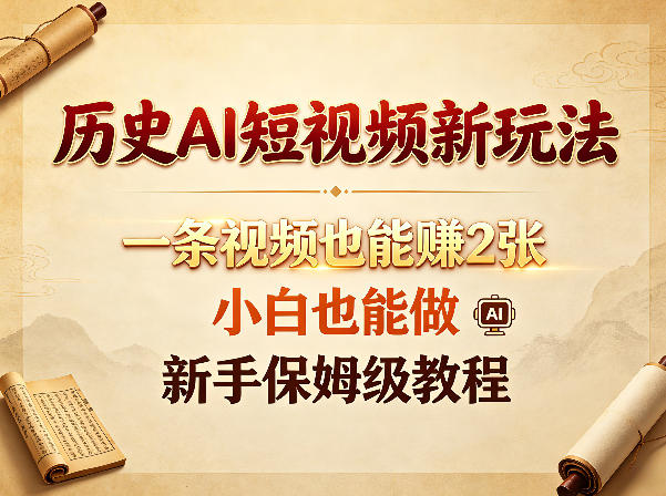 历史AI短视频新玩法，一条视频也能賺2张，小白也能做，新手保姆级教程| 网创圈