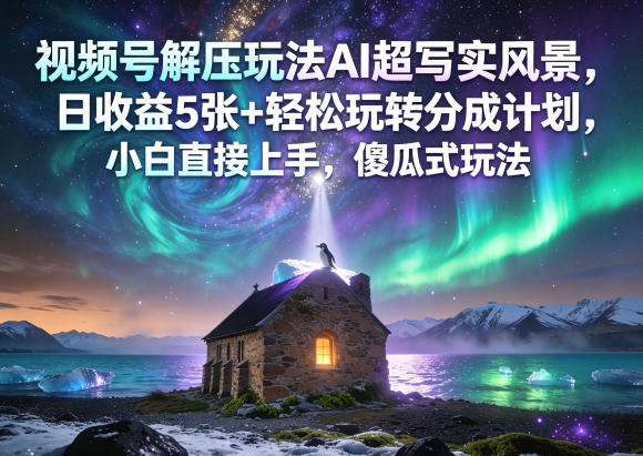视频号解压玩法AI超写实风景，日收益5张+轻松玩转分成计划，小白直接上手，傻瓜式玩法| 网创圈