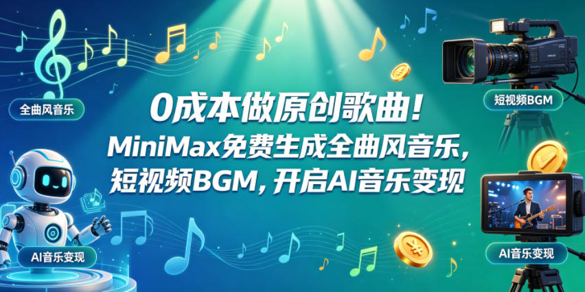 0成本做原创歌曲！MiniMax免费生成全曲风音乐，短视频BGM，开启AI音乐变现| 网创圈