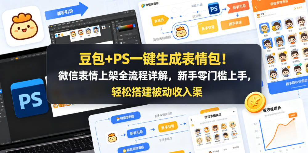 豆包+PS一键生成表情包！微信表情上架全流程详解，新手零门槛上手，轻松搭建被动收入渠道| 网创圈