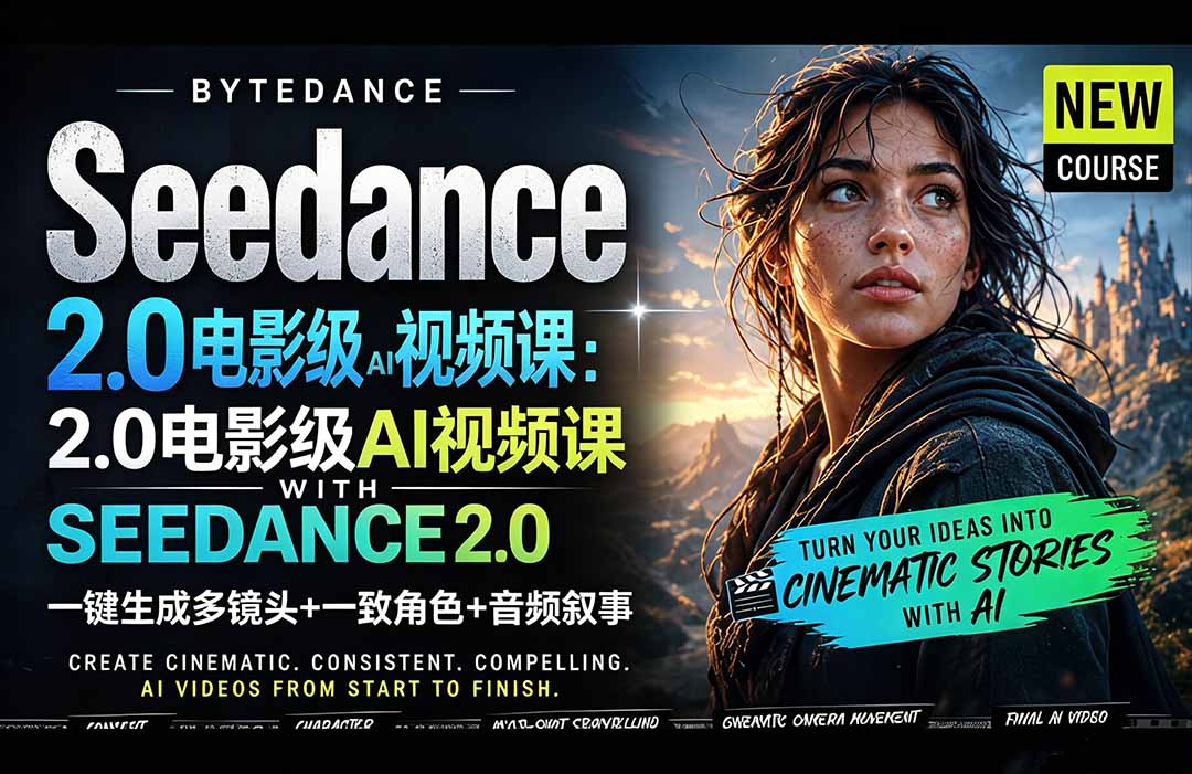 Seedance 2.0电影级AI视频课：一键生成多镜头+一致角色+音频叙事| 网创圈
