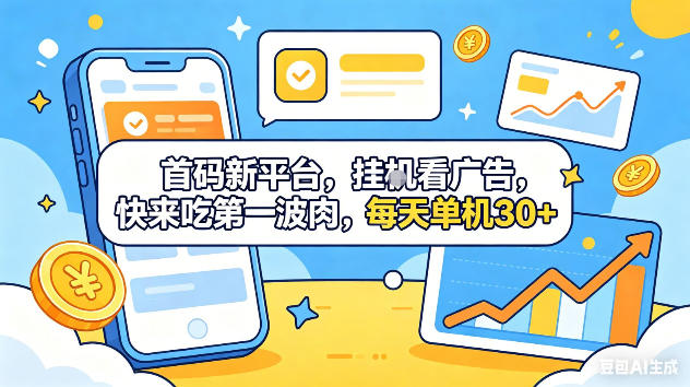 首码新平台，挂G自动看广告，快来吃第一波肉，每天单机30+，可矩阵放大【揭秘】| 网创圈