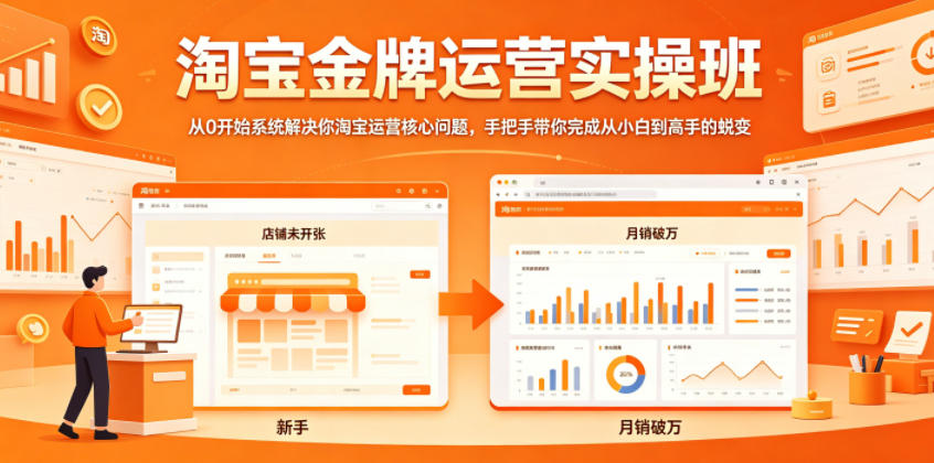 淘宝金牌运营实操班，从0开始系统解决你淘宝运营核心问题，手把手带你完成从小白到高手的蜕变| 网创圈