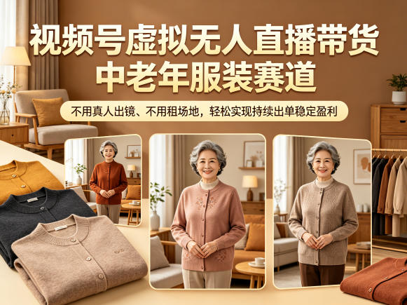 视频号虚拟无人直播带货中老年服装赛道，不用真人出镜、不用租场地，轻松实现持续出单稳定盈利| 网创圈