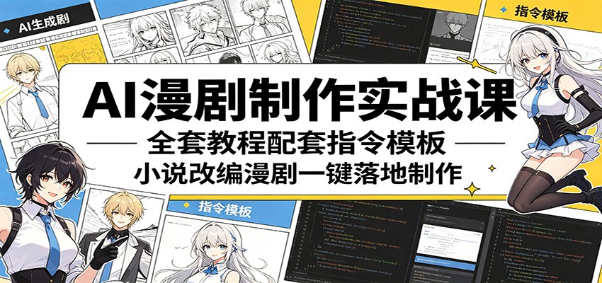 AI漫剧制作实战课：全套教程配套指令模板，小说改编漫剧一键落地制作| 网创圈