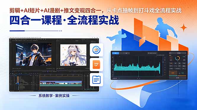 剪辑+AI短片+AI漫剧+推文变现四合一，从卡点抽帧到打斗戏全流程实战| 网创圈