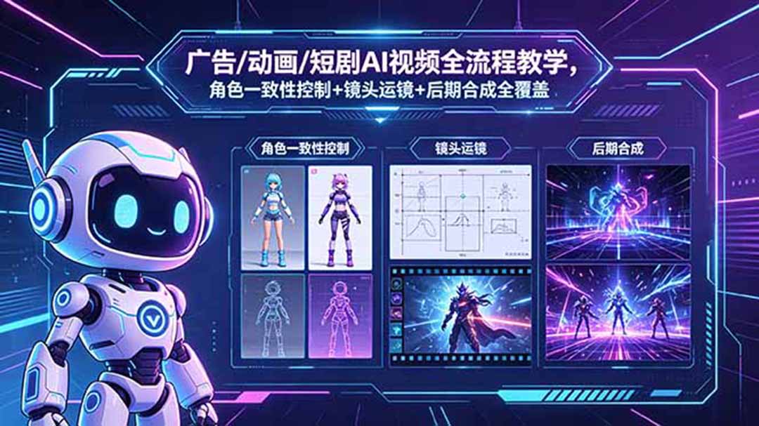 广告/动画/短剧AI视频全流程教学，角色一致性控制+镜头运镜+后期合成全覆盖| 网创圈