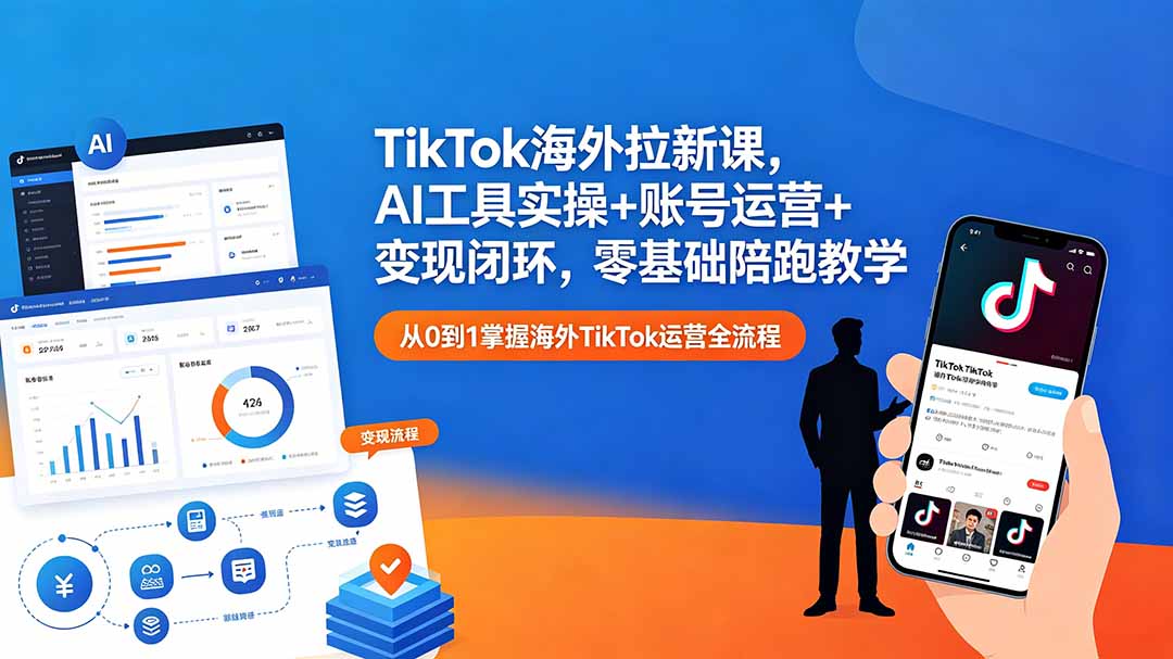 TikTok海外拉新课，AI工具实操+账号运营+变现闭环，零基础陪跑教学| 网创圈