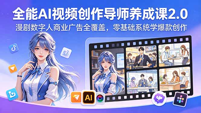 全能AI视频创作导师养成课2.0，漫剧数字人商业广告全覆盖，零基础系统学爆款创作| 网创圈
