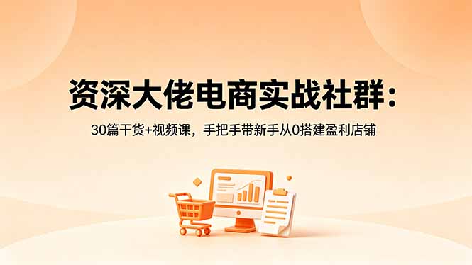 资深大佬电商实战社群：30篇干货+视频课，手把手带新手从0搭建盈利店铺| 网创圈