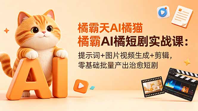 橘霸天AI橘猫短剧实战课：提示词+图片视频生成+剪辑，零基础批量产出治愈短剧| 网创圈