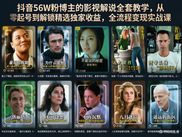 抖音56W粉博主的影视解说全套教学，从零起号到解锁精选独家收益，全流程变现实战课| 网创圈