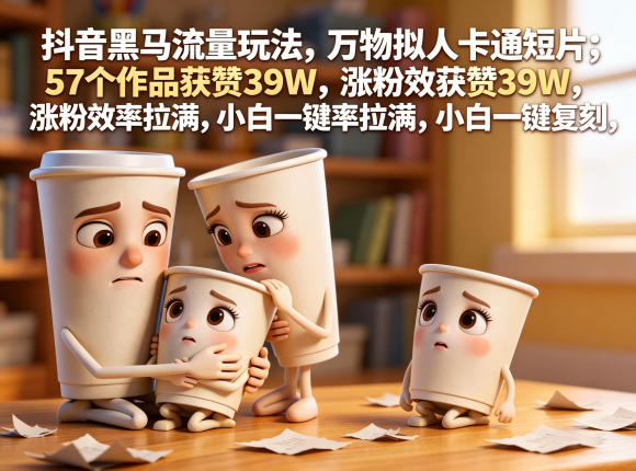 抖音黑马流量玩法，万物拟人卡通短片，57个作品获赞39W，涨粉效率拉满，小白一键复刻，保姆级拆解| 网创圈