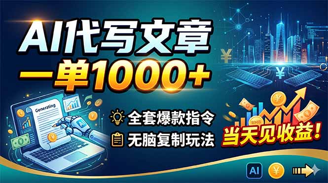 AI代写文章，一单1000+，全套爆款指令+无脑复制玩法，当天见收益！| 网创圈