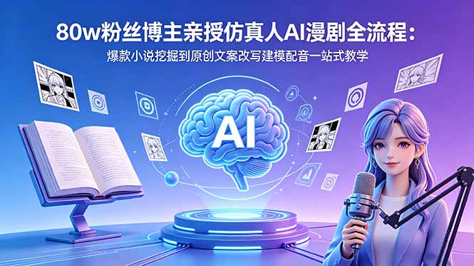 80w粉丝博主亲授仿真人AI漫剧全流程：爆款小说挖掘到原创文案改写建模配音一站式教学| 网创圈