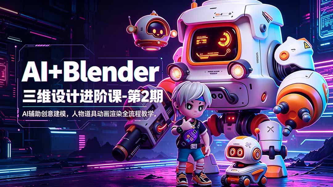 AI+Blender三维设计进阶课-第2期：AI辅助创意建模，人物道具动画渲染全流程教学| 网创圈