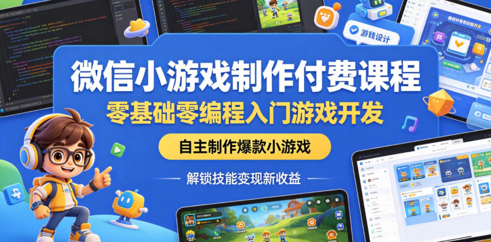 微信小游戏制作付费课程，零基础零编程入门游戏开发，自主制作爆款小游戏，解锁技能变现新收益| 网创圈