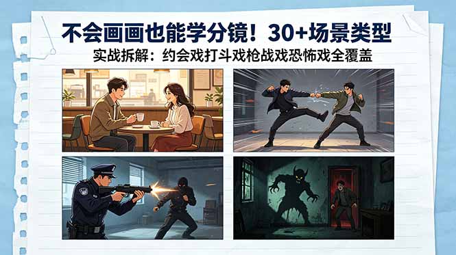 不会画画也能学分镜！30+场景类型实战拆解：约会戏打斗戏枪战戏恐怖戏全覆盖| 网创圈