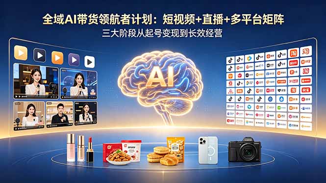 全域AI带货领航者计划：短视频+直播+多平台矩阵，三大阶段从起号变现到长效经营| 网创圈