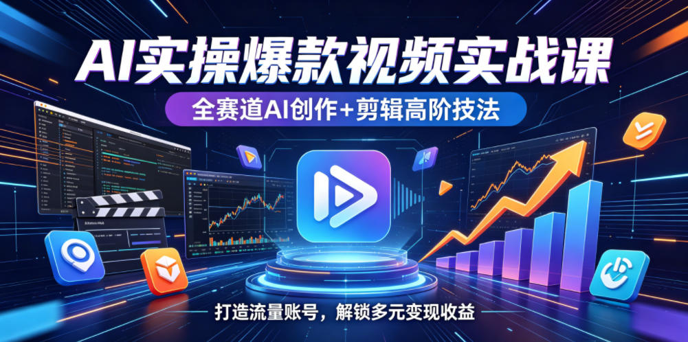 AI实操爆款视频实战课，全赛道AI创作+剪辑高阶技法，打造流量账号，解锁多元变现收益| 网创圈