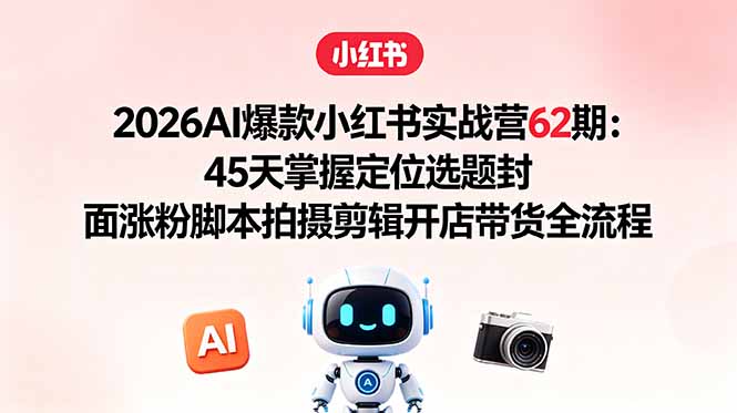 2026AI爆款小红书实战营62期：45天掌握定位选题封面涨粉脚本拍摄剪辑开店带货全流程| 网创圈