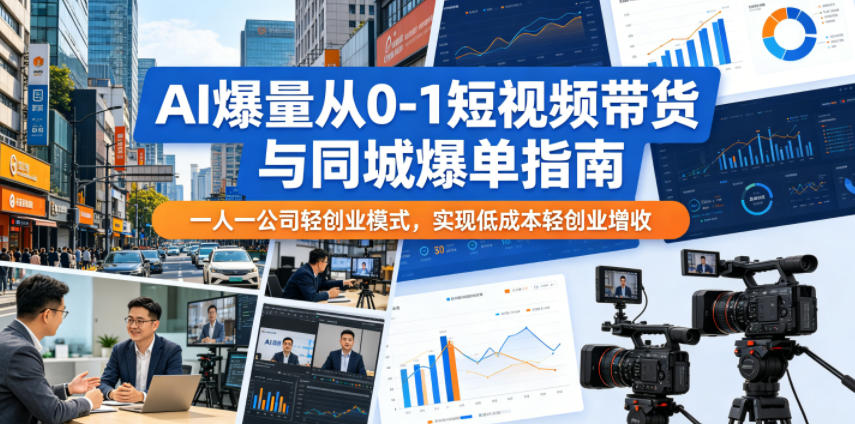 AI爆量从0-1短视频带货与同城爆单指南，一人一公司轻创业模式，实现低成本轻创业增收| 网创圈