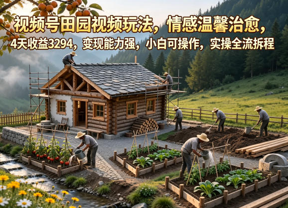 视频号田园视频玩法，情感温馨治愈，4天收益3294，变现能力强，小白可操作，实操全流程拆解| 网创圈