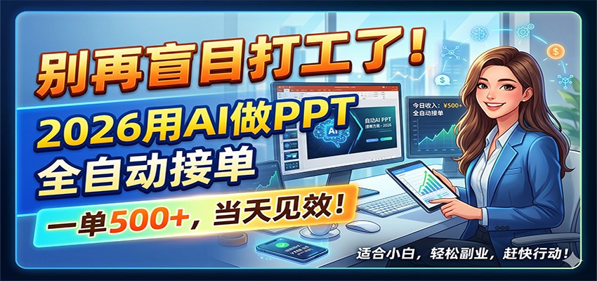 别再盲目打工了！2026用AI做PPT全自动接单，一单5张+，当天见效！| 网创圈